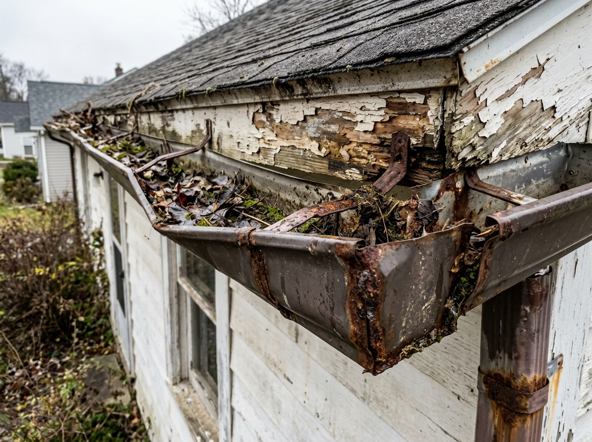 Before: rusty sagging gutters in Cheshire, CT