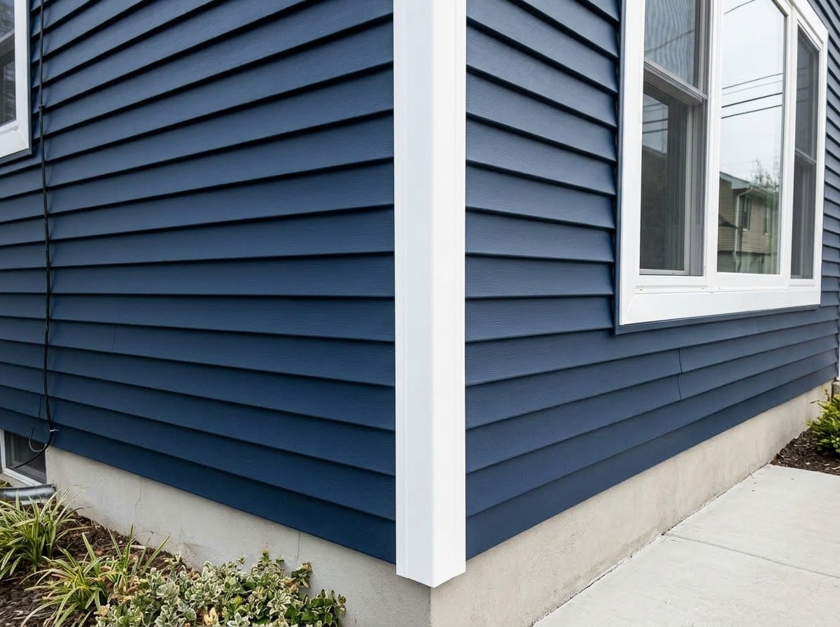 After: fresh navy blue vinyl siding in Meriden, CT