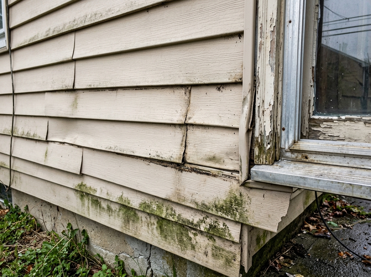 Before: faded peeling siding in Meriden, CT